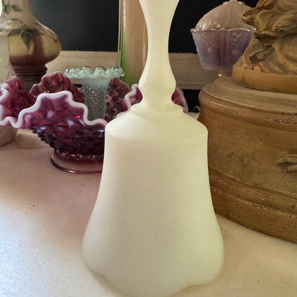 Fenton White Satin Glass Bell – Hand Painted Floral by J. Powell - Picture 3 of 5